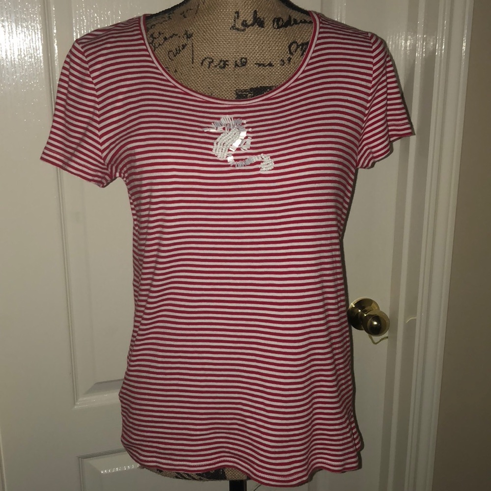 Talbots Med Nautical beaded Seahorse Tee